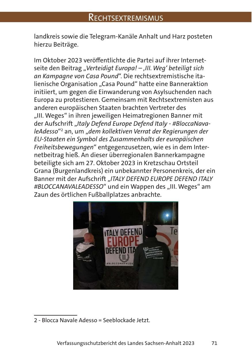 Seite 71 des Verfassungsschutzbericht 2023 Sachsen-Anhalt