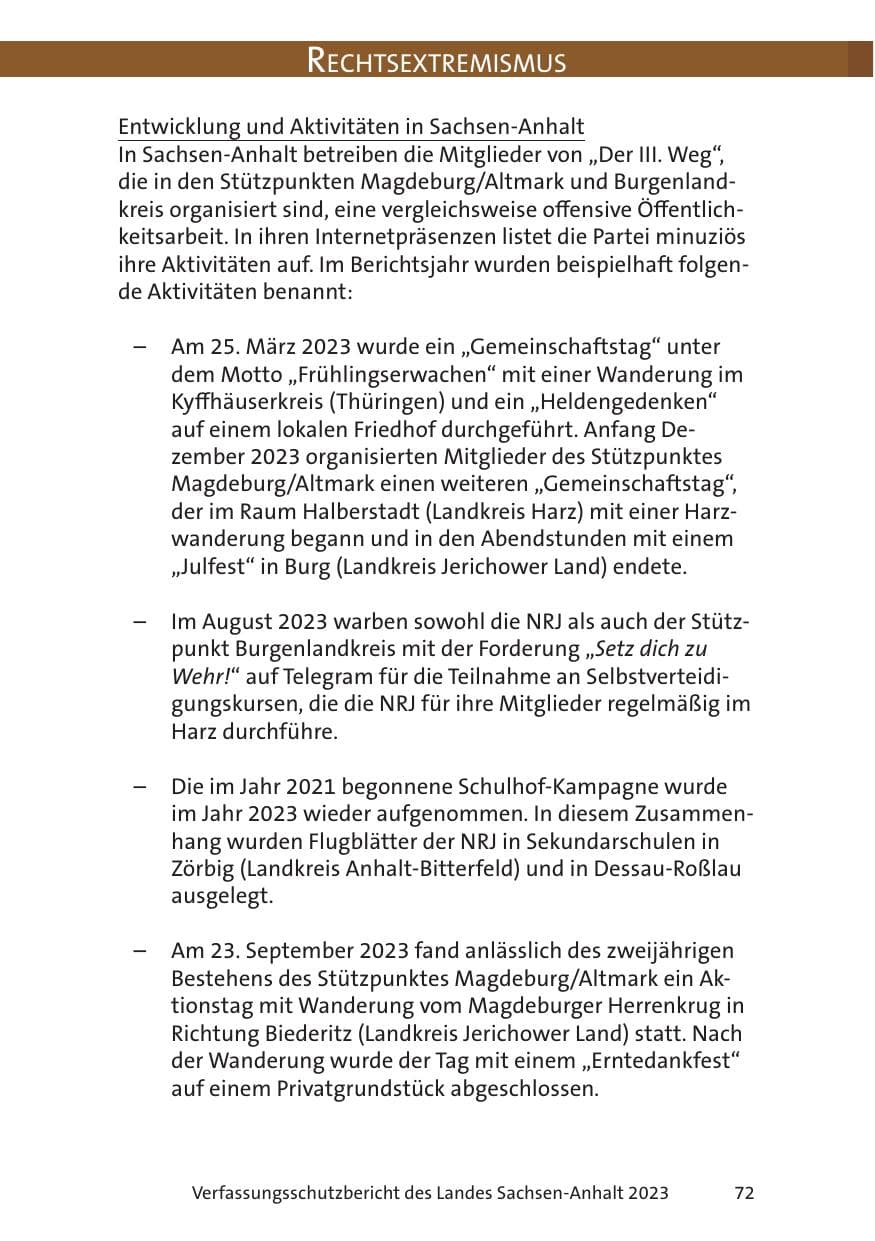 Seite 72 des Verfassungsschutzbericht 2023 Sachsen-Anhalt