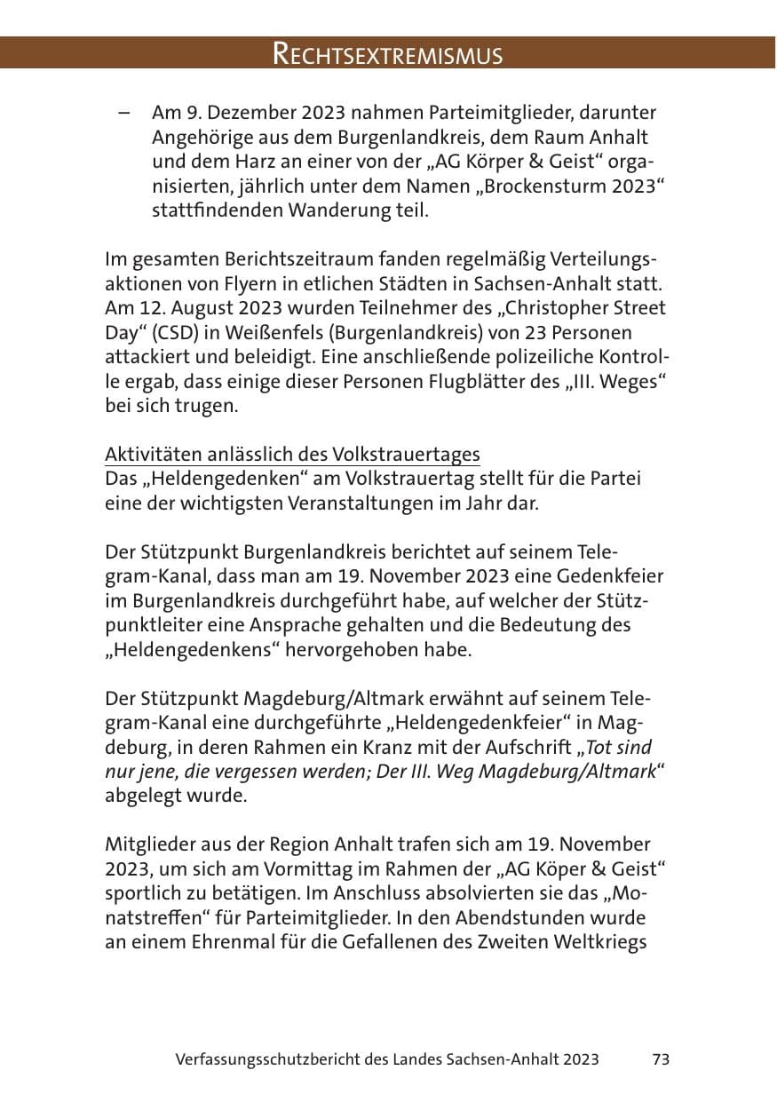 Seite 73 des Verfassungsschutzbericht 2023 Sachsen-Anhalt