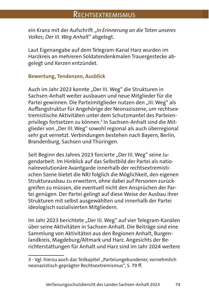 Seite 74 des Verfassungsschutzbericht 2023 Sachsen-Anhalt