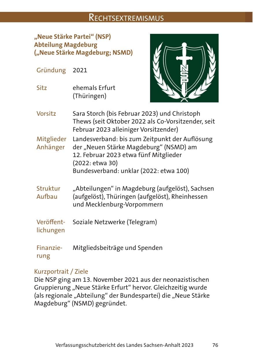 Seite 76 des Verfassungsschutzbericht 2023 Sachsen-Anhalt