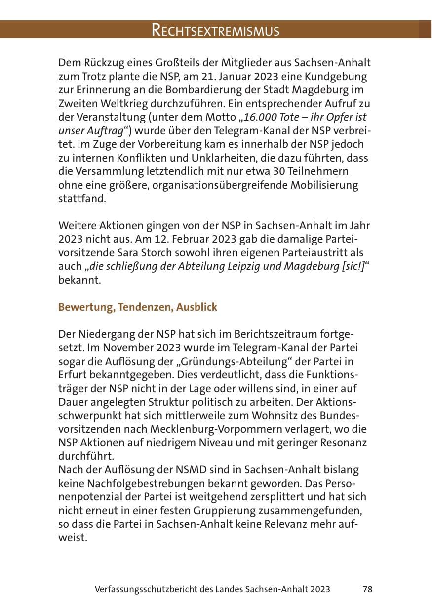 Seite 78 des Verfassungsschutzbericht 2023 Sachsen-Anhalt
