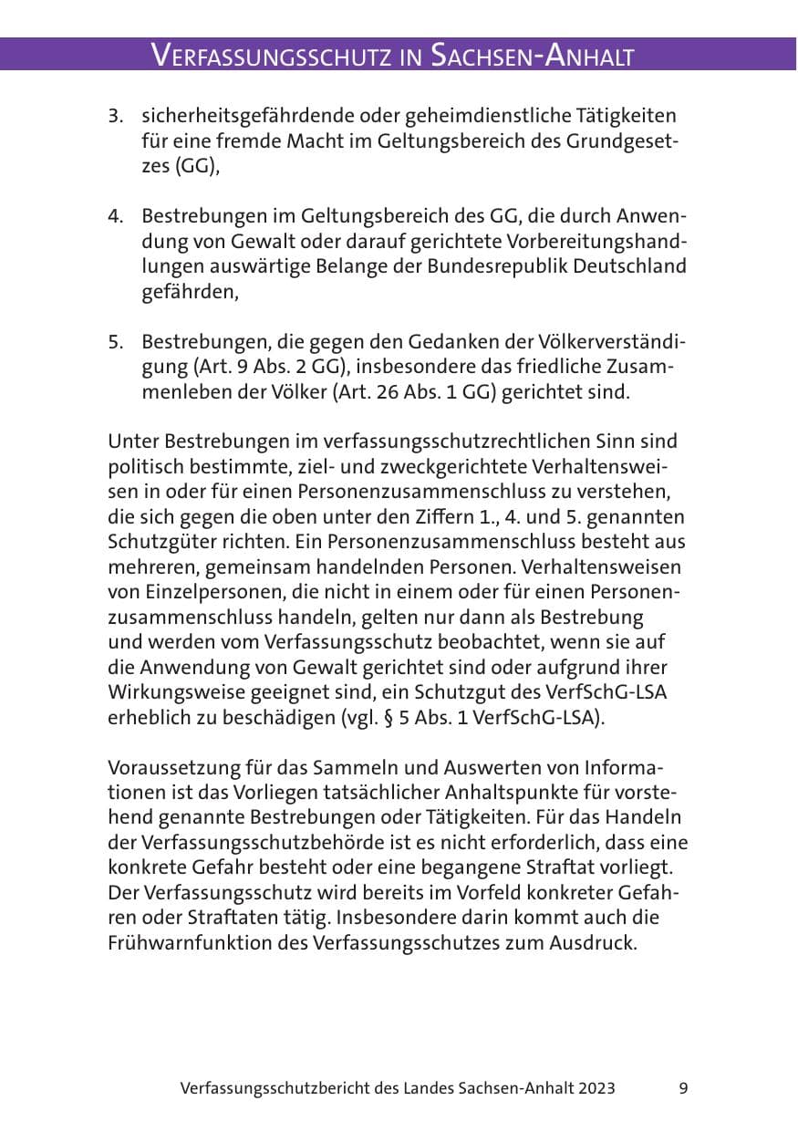 Seite 9 des Verfassungsschutzbericht 2023 Sachsen-Anhalt