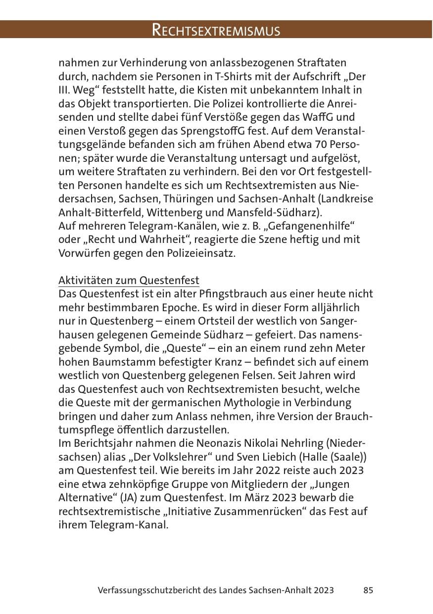 Seite 85 des Verfassungsschutzbericht 2023 Sachsen-Anhalt