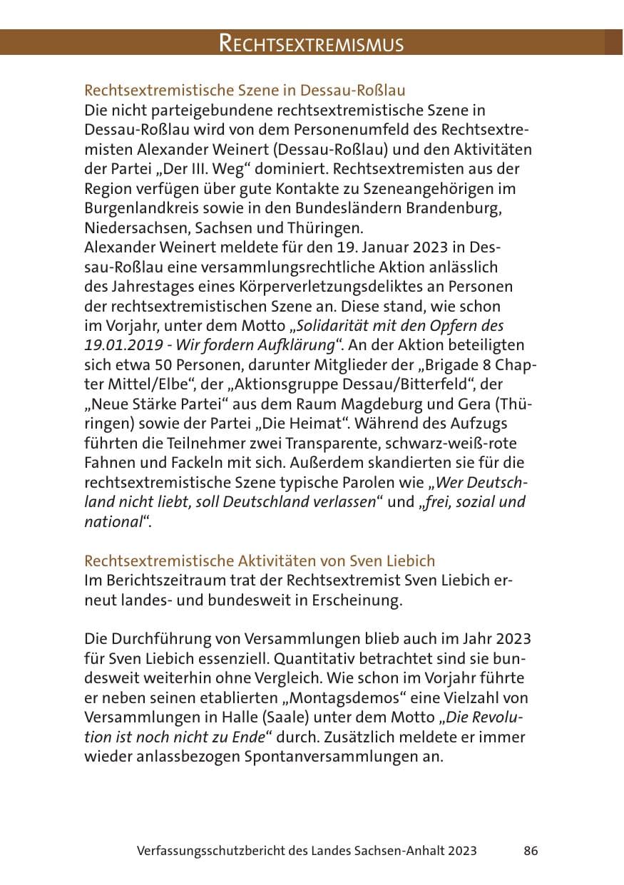 Seite 86 des Verfassungsschutzbericht 2023 Sachsen-Anhalt