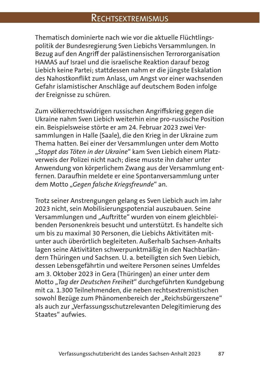 Seite 87 des Verfassungsschutzbericht 2023 Sachsen-Anhalt