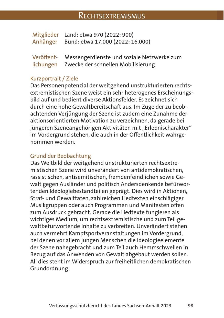 Seite 98 des Verfassungsschutzbericht 2023 Sachsen-Anhalt