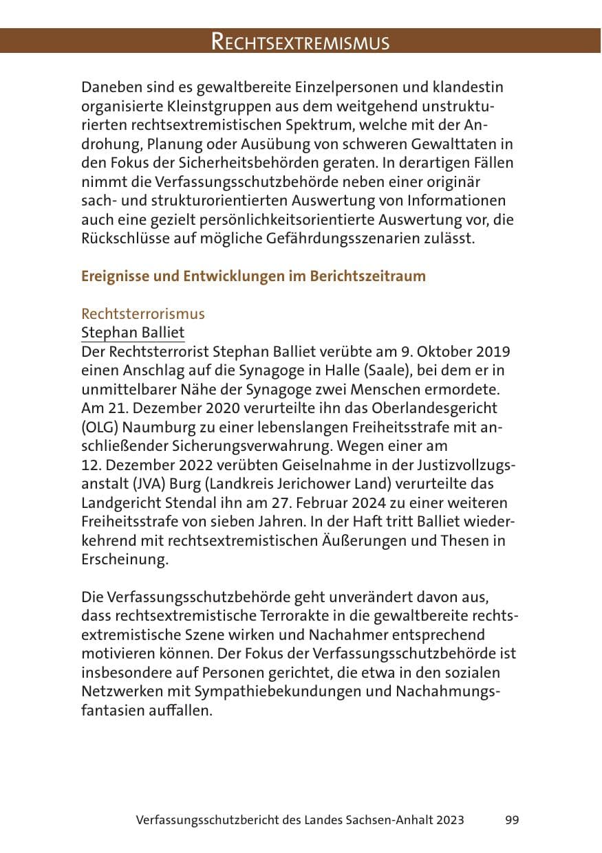 Seite 99 des Verfassungsschutzbericht 2023 Sachsen-Anhalt