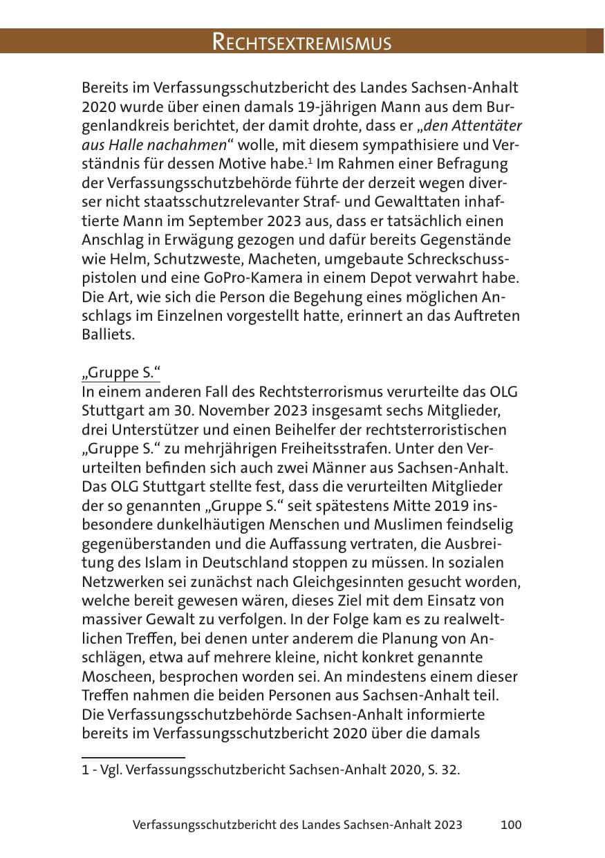Seite 100 des Verfassungsschutzbericht 2023 Sachsen-Anhalt