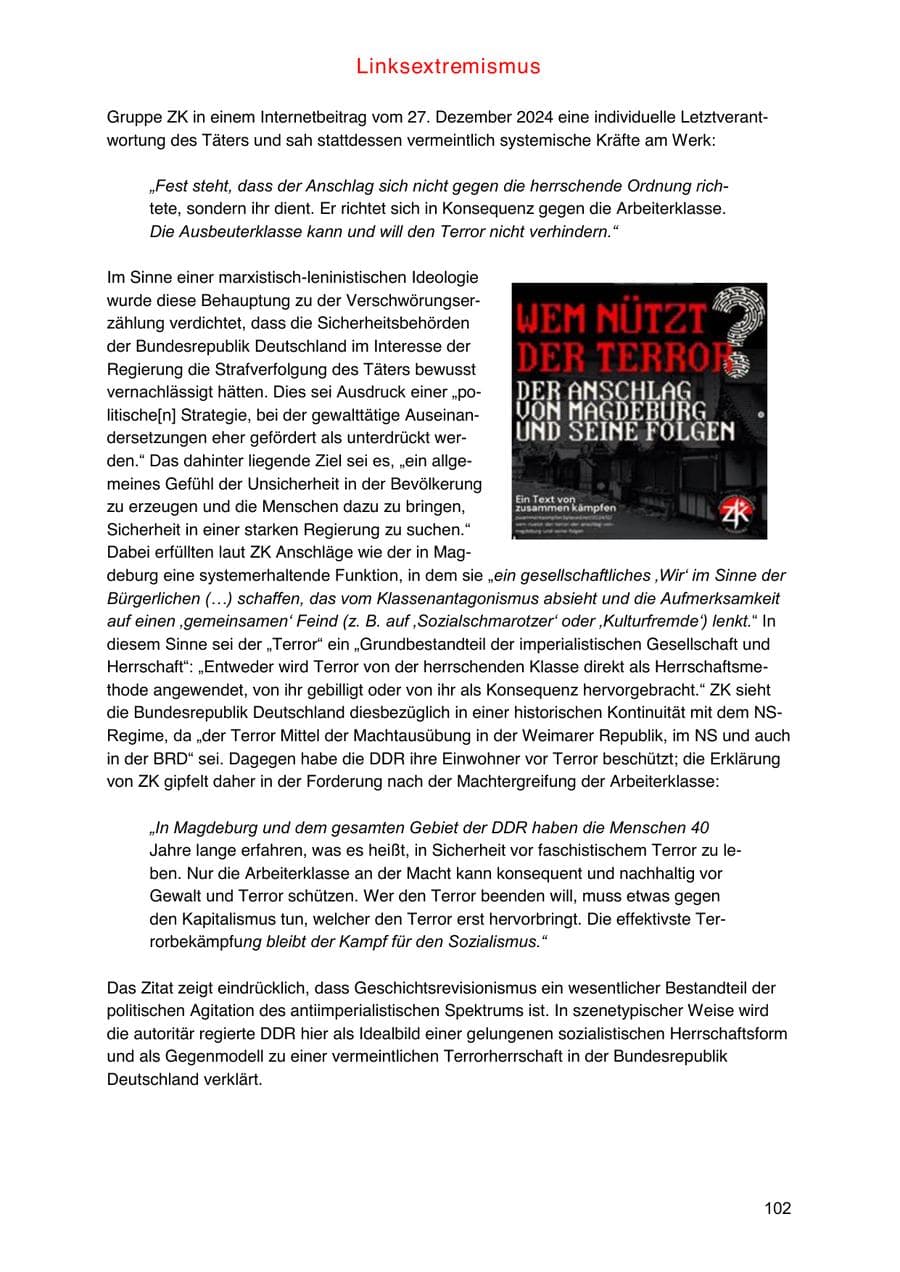 Seite 102 des Verfassungsschutzbericht 2024 Sachsen-Anhalt