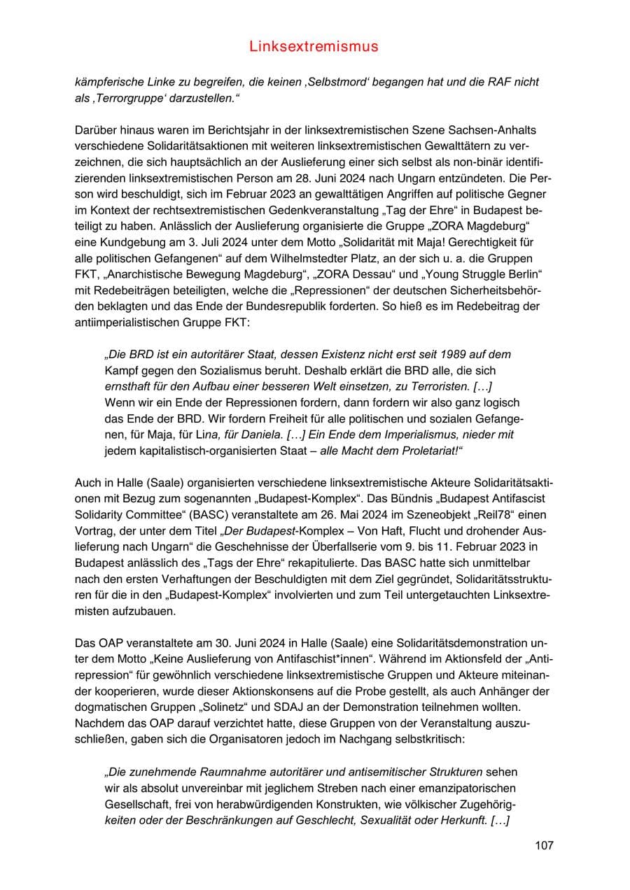 Seite 107 des Verfassungsschutzbericht 2024 Sachsen-Anhalt