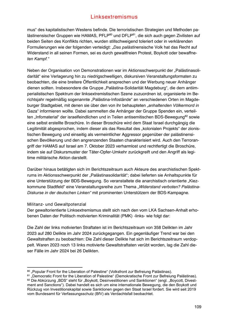 Seite 109 des Verfassungsschutzbericht 2024 Sachsen-Anhalt