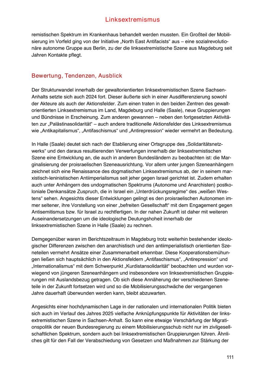 Seite 111 des Verfassungsschutzbericht 2024 Sachsen-Anhalt