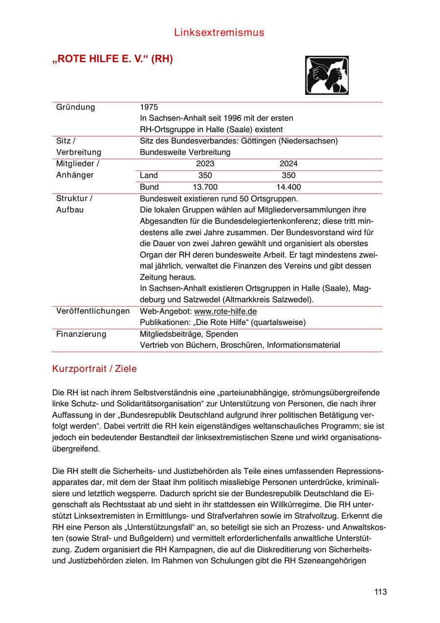 Seite 113 des Verfassungsschutzbericht 2024 Sachsen-Anhalt