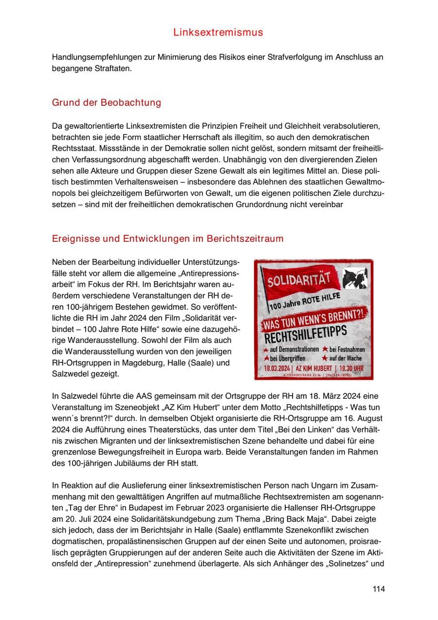 Seite 114 des Verfassungsschutzbericht 2024 Sachsen-Anhalt