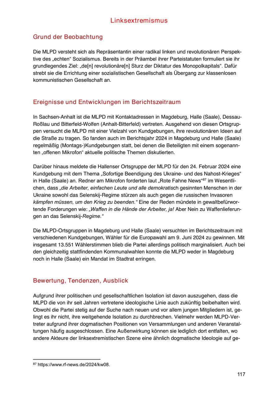 Seite 117 des Verfassungsschutzbericht 2024 Sachsen-Anhalt