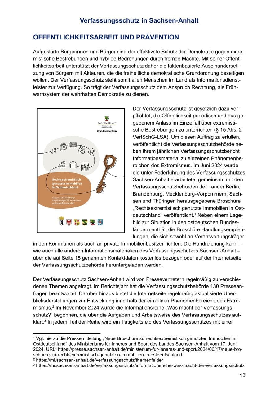 Seite 13 des Verfassungsschutzbericht 2024 Sachsen-Anhalt
