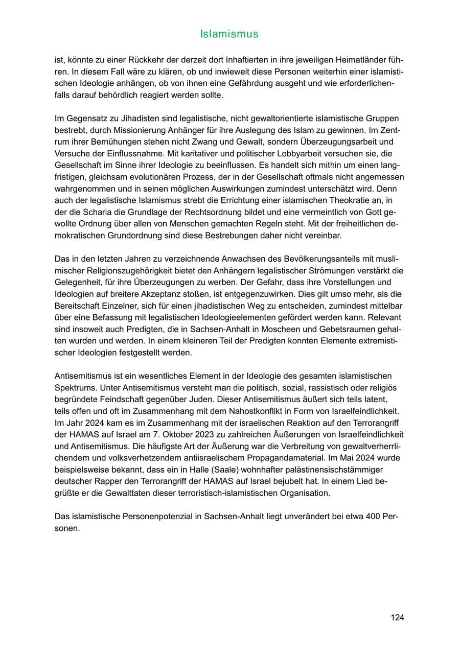 Seite 124 des Verfassungsschutzbericht 2024 Sachsen-Anhalt
