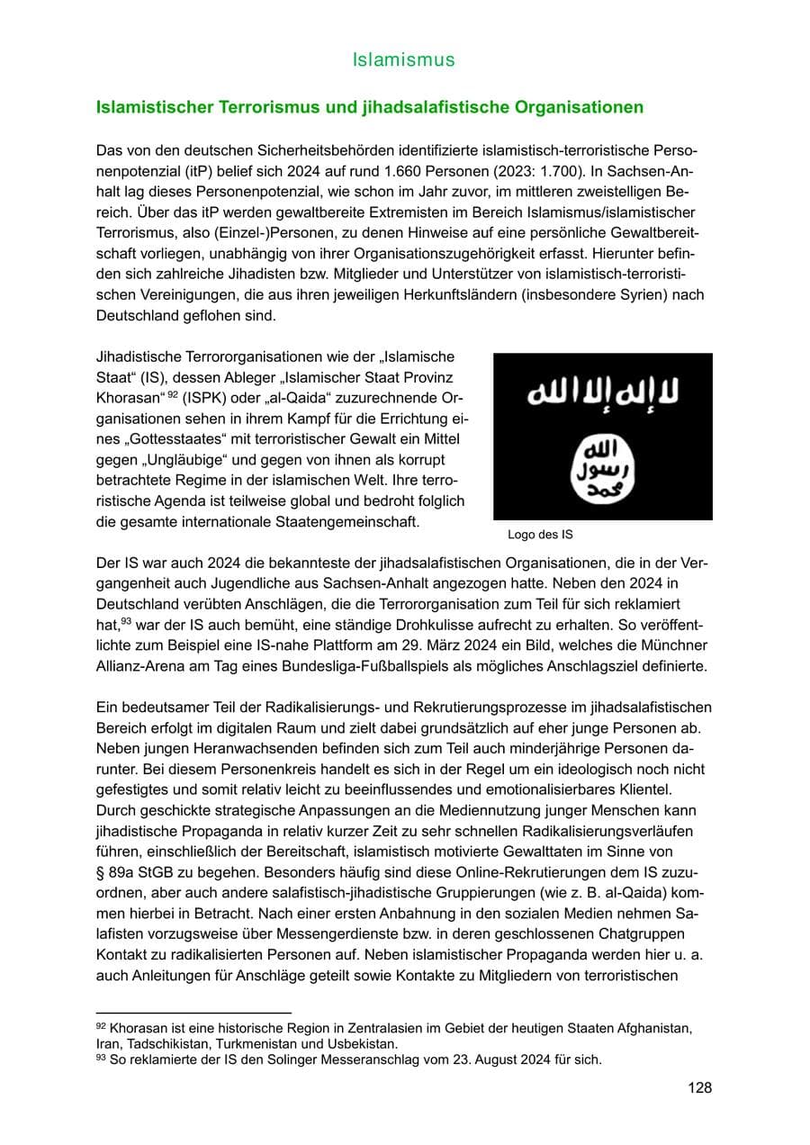 Seite 128 des Verfassungsschutzbericht 2024 Sachsen-Anhalt