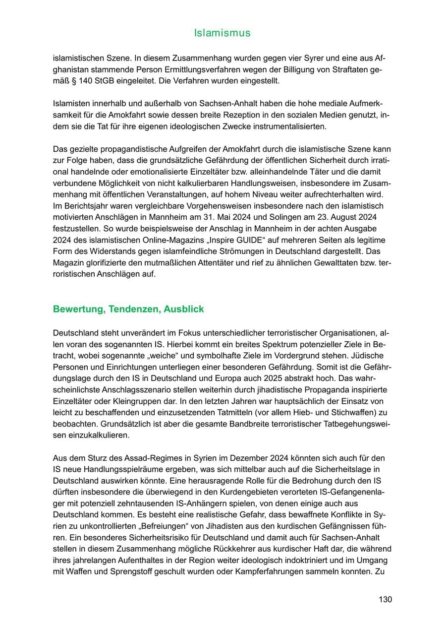 Seite 130 des Verfassungsschutzbericht 2024 Sachsen-Anhalt