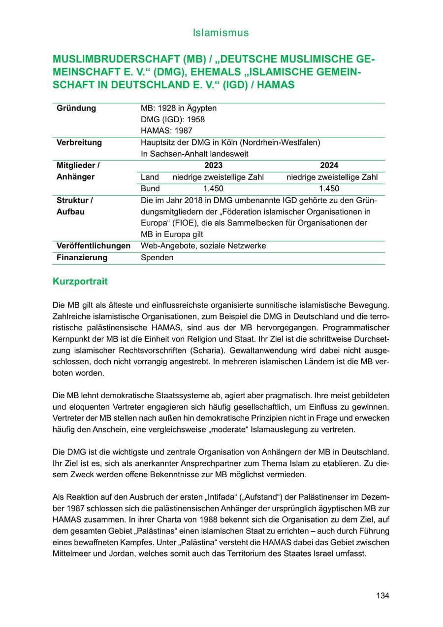 Seite 134 des Verfassungsschutzbericht 2024 Sachsen-Anhalt