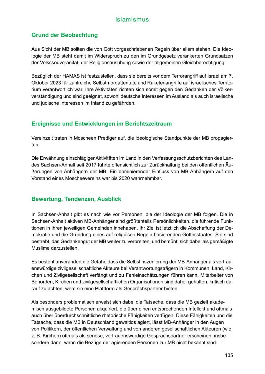 Seite 135 des Verfassungsschutzbericht 2024 Sachsen-Anhalt