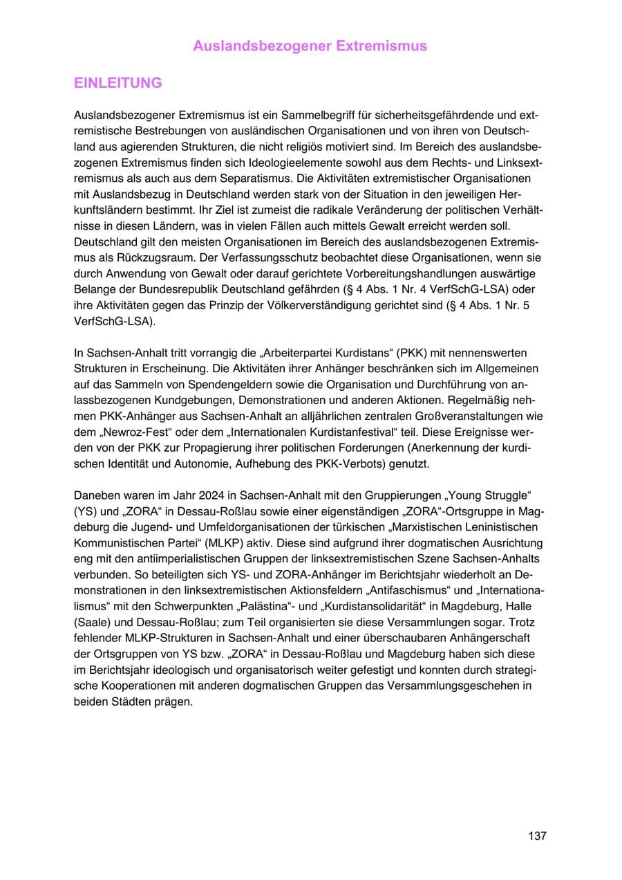 Seite 137 des Verfassungsschutzbericht 2024 Sachsen-Anhalt