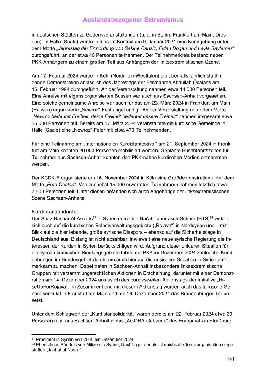 Seite 141 des Verfassungsschutzbericht 2024 Sachsen-Anhalt
