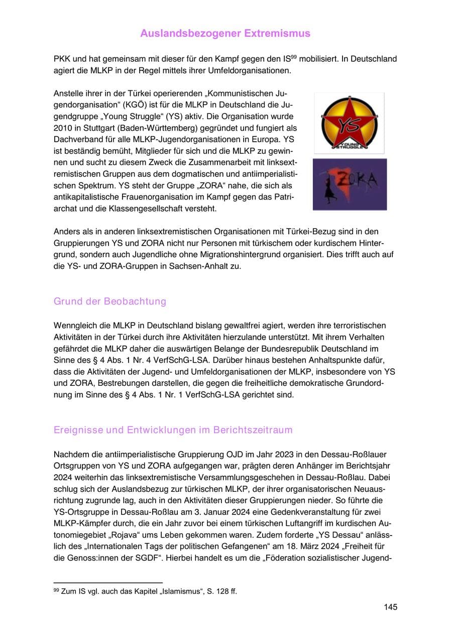 Seite 145 des Verfassungsschutzbericht 2024 Sachsen-Anhalt