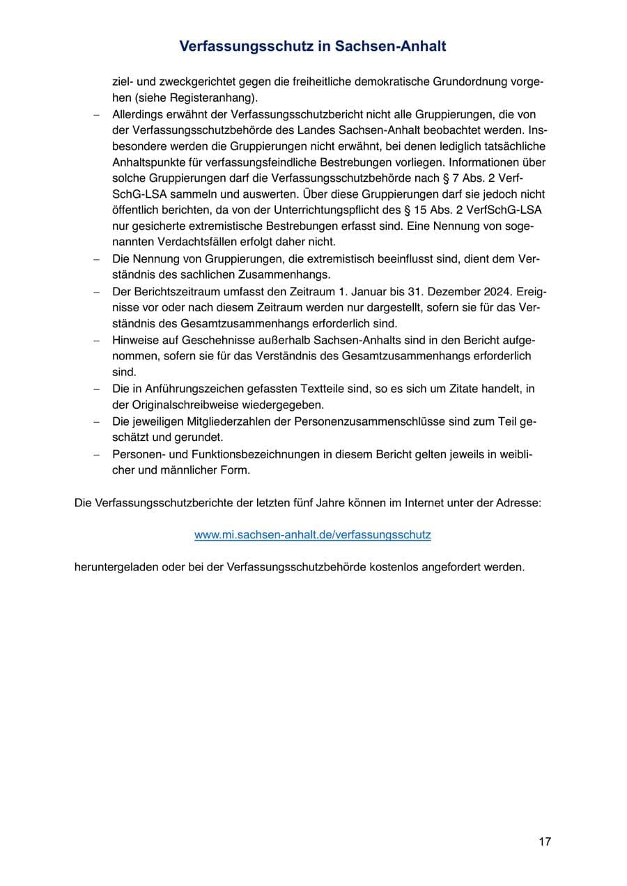 Seite 17 des Verfassungsschutzbericht 2024 Sachsen-Anhalt