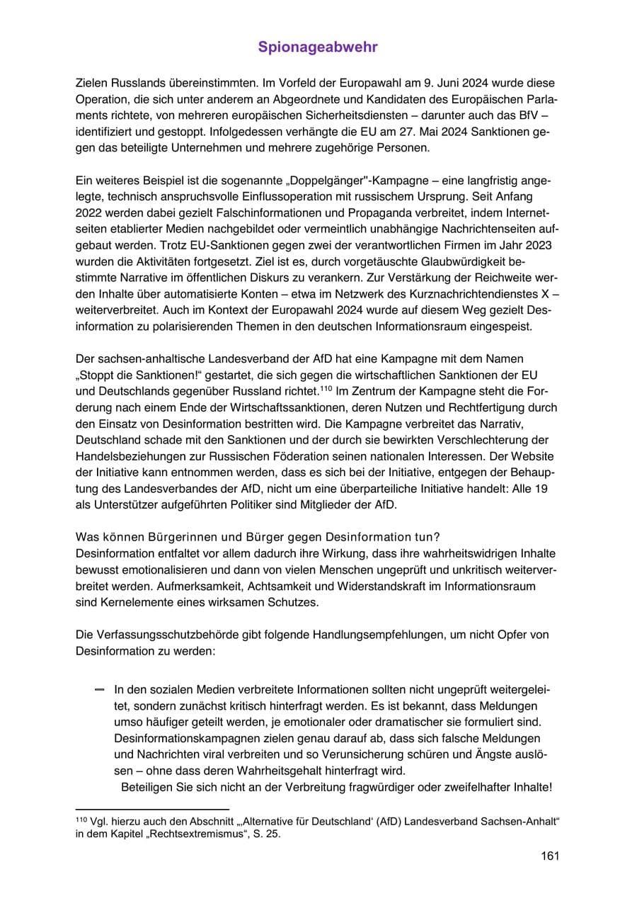 Seite 161 des Verfassungsschutzbericht 2024 Sachsen-Anhalt