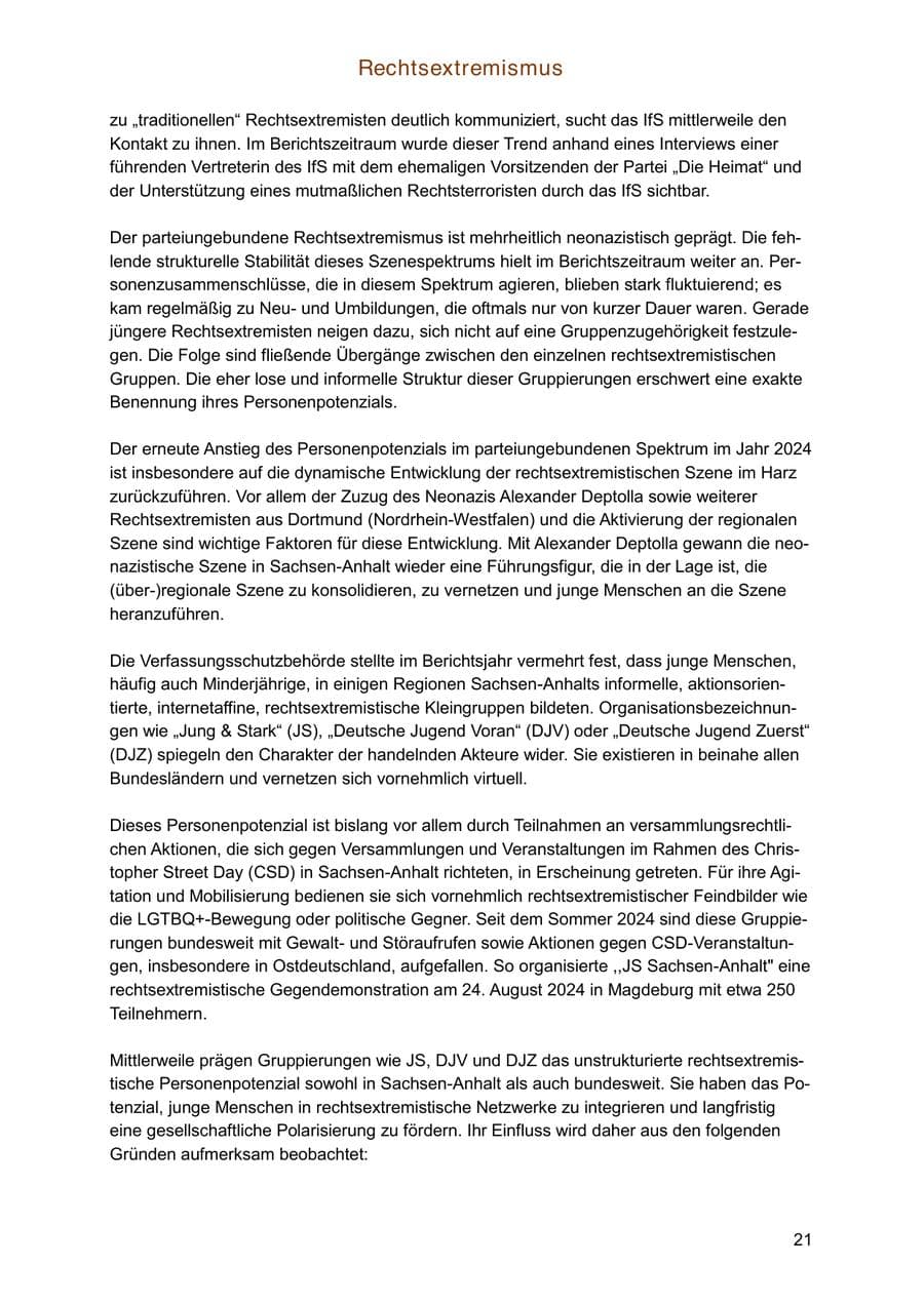 Seite 21 des Verfassungsschutzbericht 2024 Sachsen-Anhalt