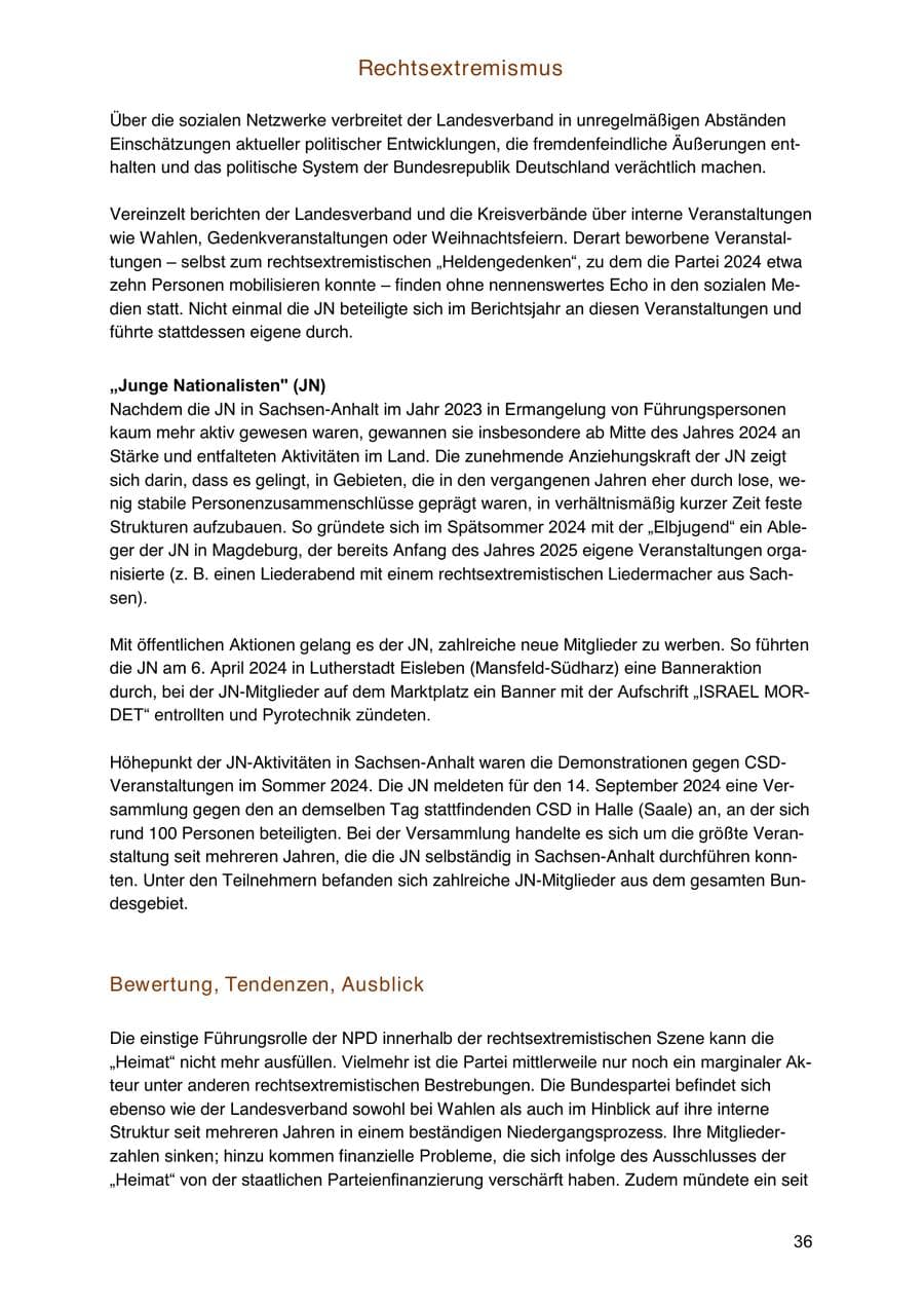 Seite 36 des Verfassungsschutzbericht 2024 Sachsen-Anhalt