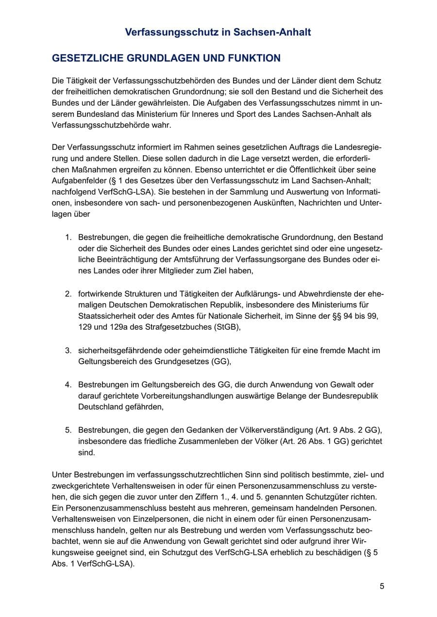 Seite 5 des Verfassungsschutzbericht 2024 Sachsen-Anhalt