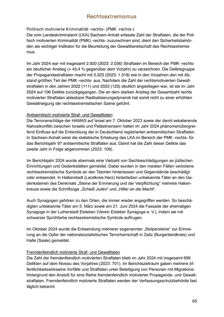 Seite 65 des Verfassungsschutzbericht 2024 Sachsen-Anhalt