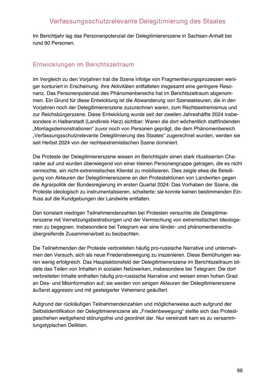 Seite 86 des Verfassungsschutzbericht 2024 Sachsen-Anhalt
