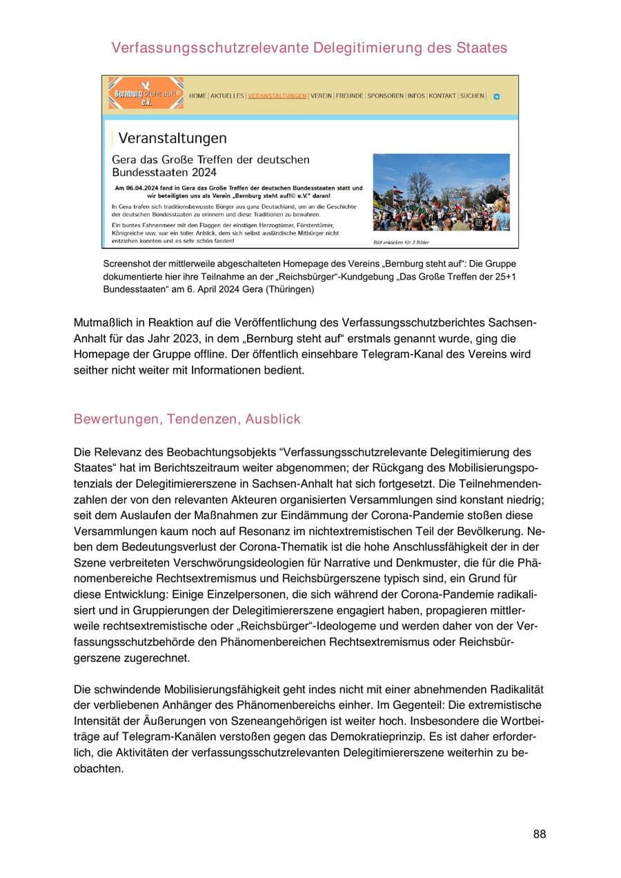 Seite 88 des Verfassungsschutzbericht 2024 Sachsen-Anhalt