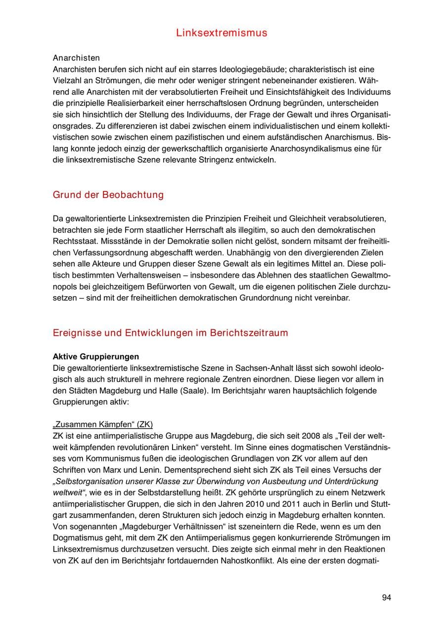 Seite 94 des Verfassungsschutzbericht 2024 Sachsen-Anhalt