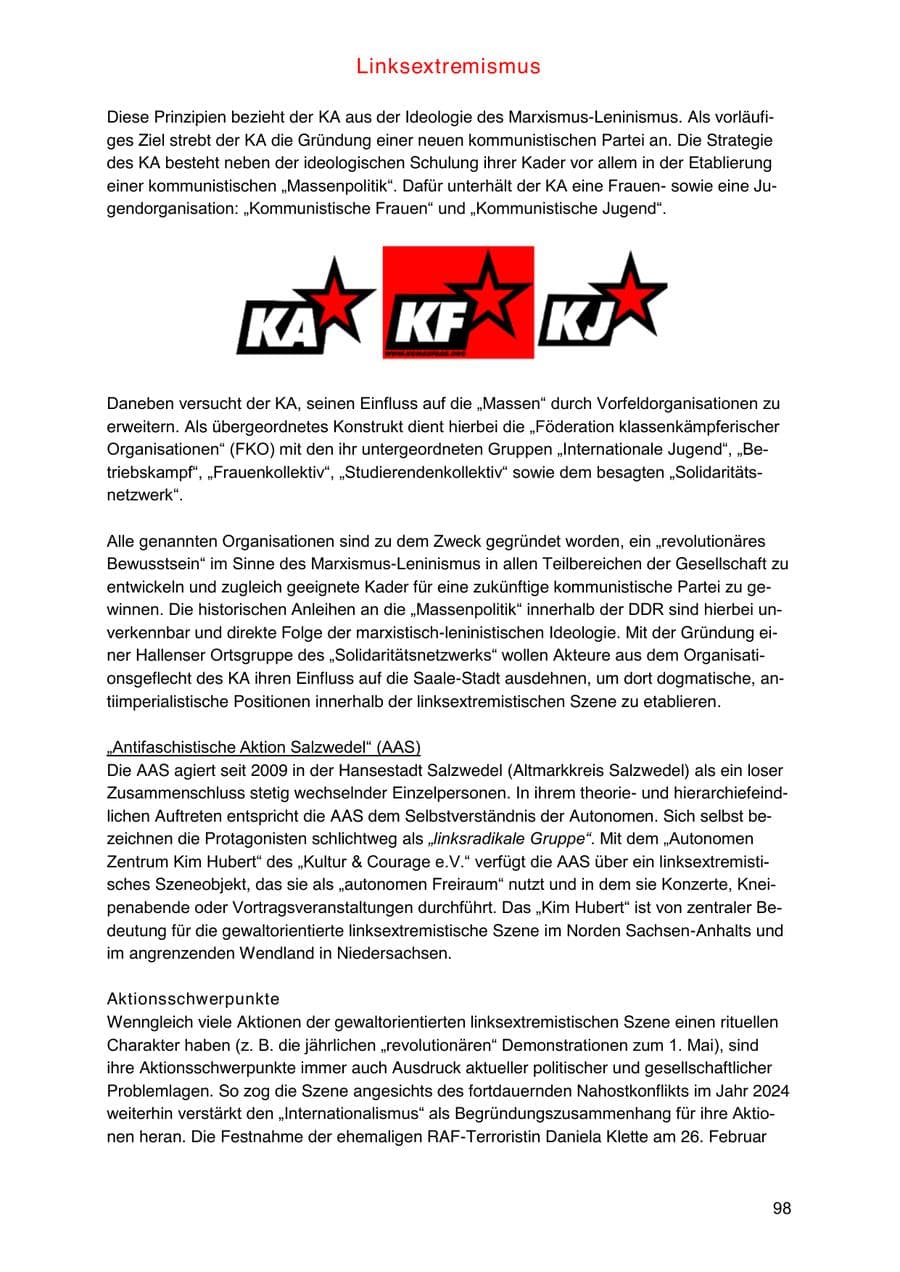 Seite 98 des Verfassungsschutzbericht 2024 Sachsen-Anhalt