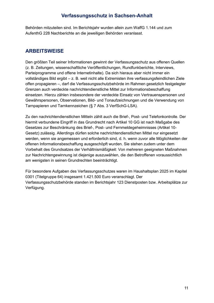 Seite 11 des Verfassungsschutzbericht 2025 Sachsen-Anhalt