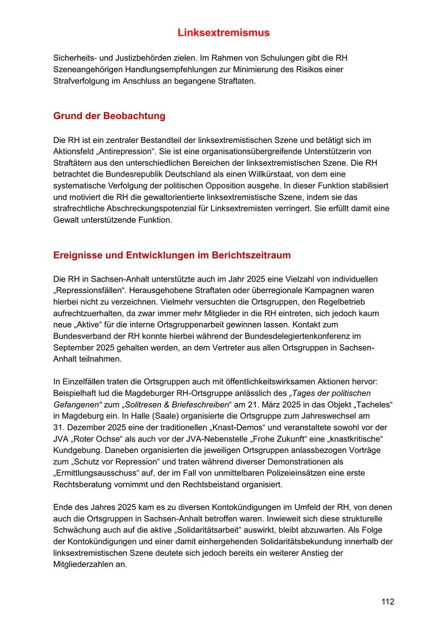Seite 112 des Verfassungsschutzbericht 2025 Sachsen-Anhalt