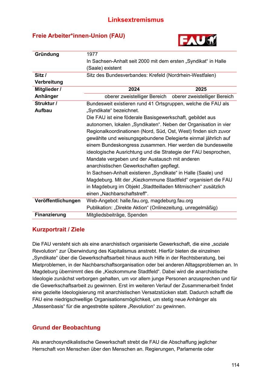 Seite 114 des Verfassungsschutzbericht 2025 Sachsen-Anhalt