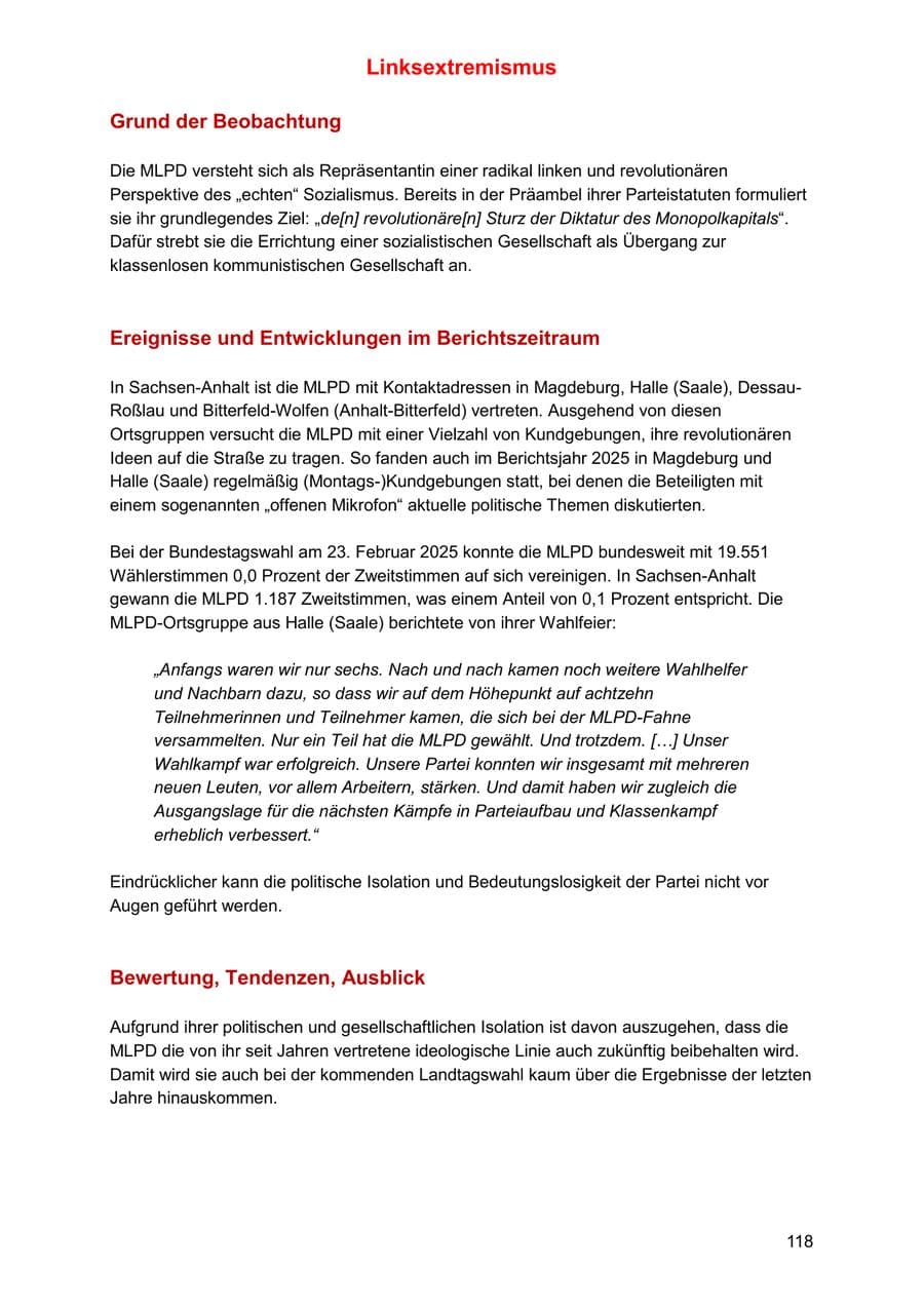 Seite 118 des Verfassungsschutzbericht 2025 Sachsen-Anhalt