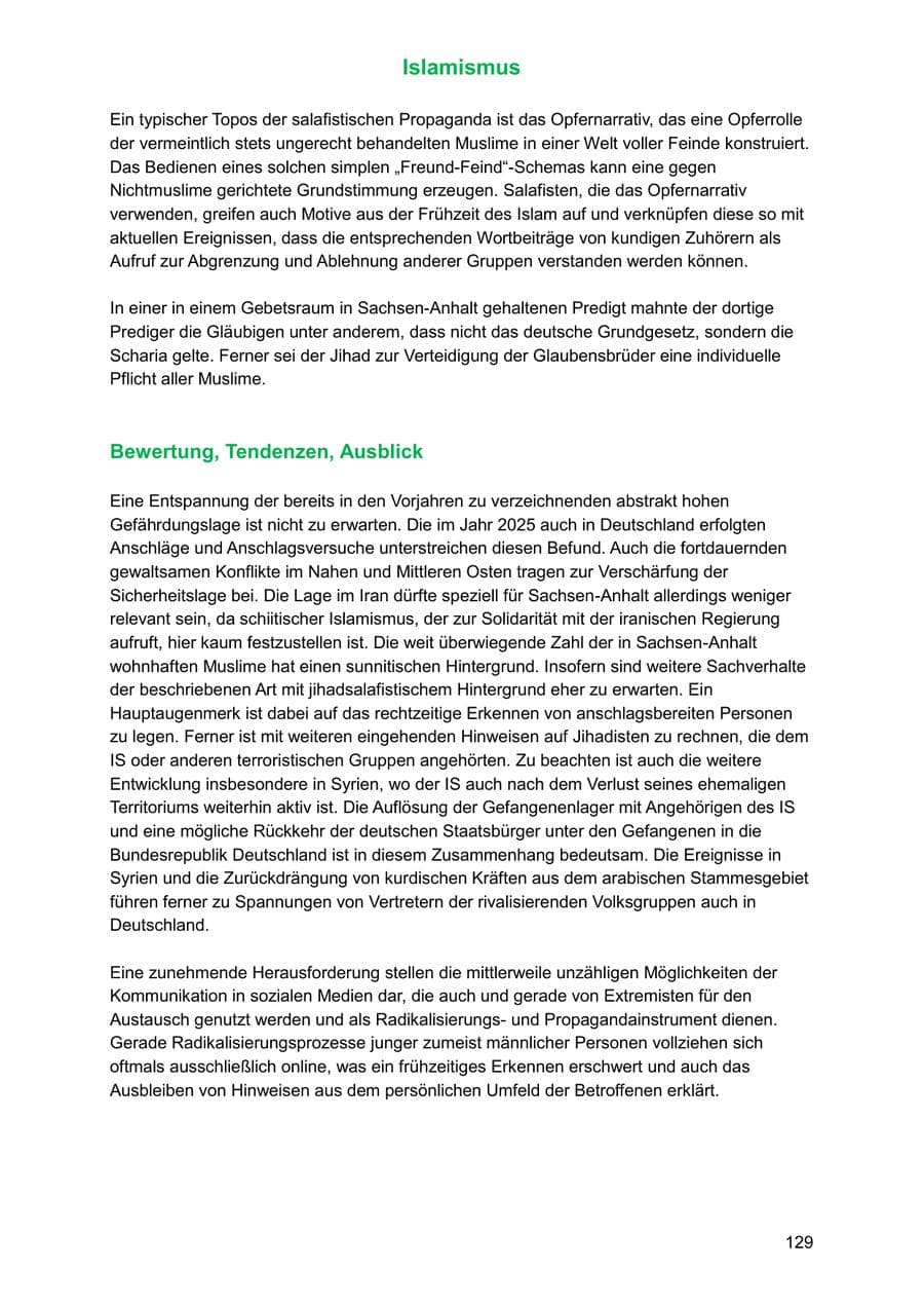 Seite 129 des Verfassungsschutzbericht 2025 Sachsen-Anhalt