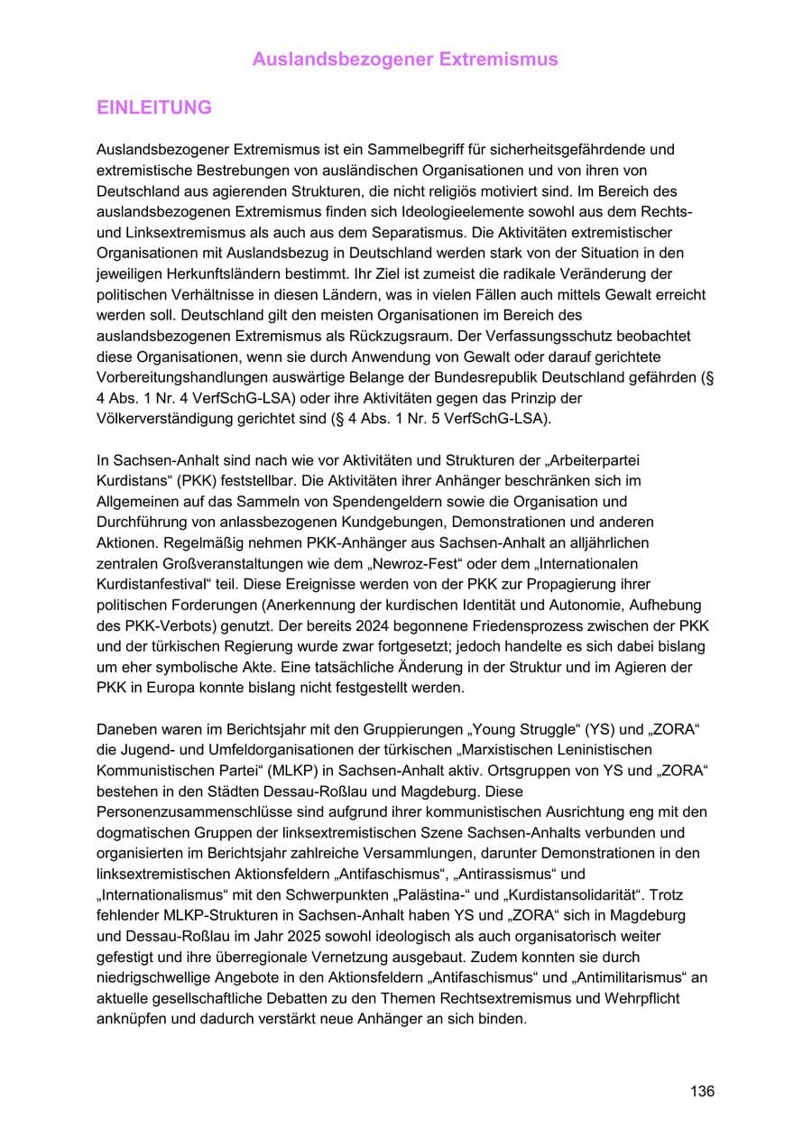 Seite 136 des Verfassungsschutzbericht 2025 Sachsen-Anhalt