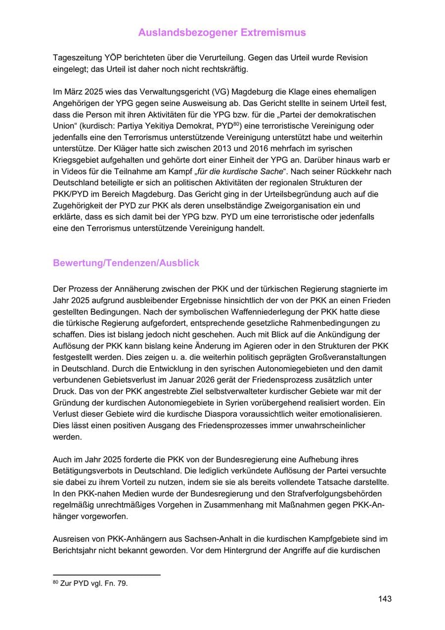 Seite 143 des Verfassungsschutzbericht 2025 Sachsen-Anhalt