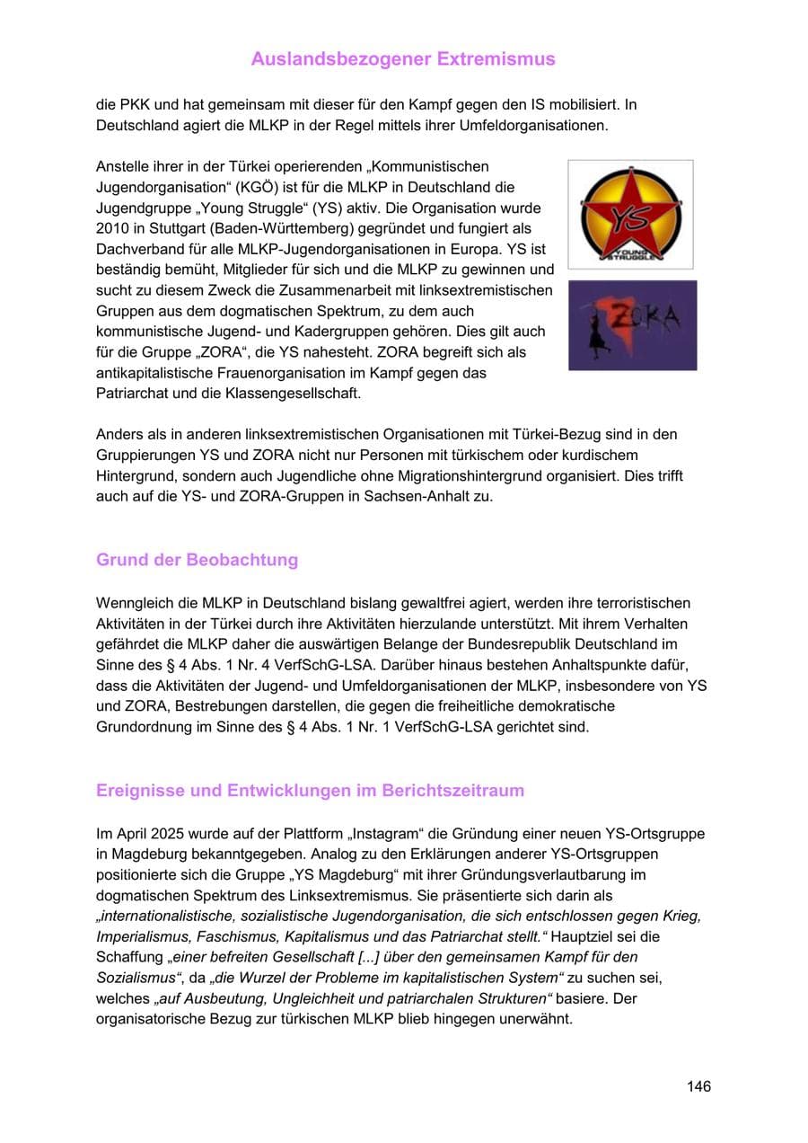 Seite 146 des Verfassungsschutzbericht 2025 Sachsen-Anhalt