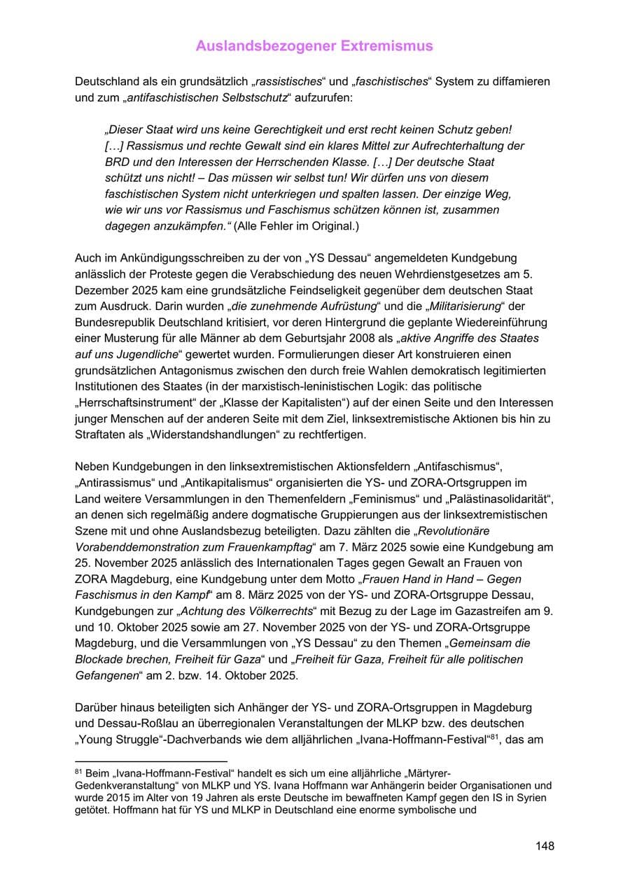 Seite 148 des Verfassungsschutzbericht 2025 Sachsen-Anhalt