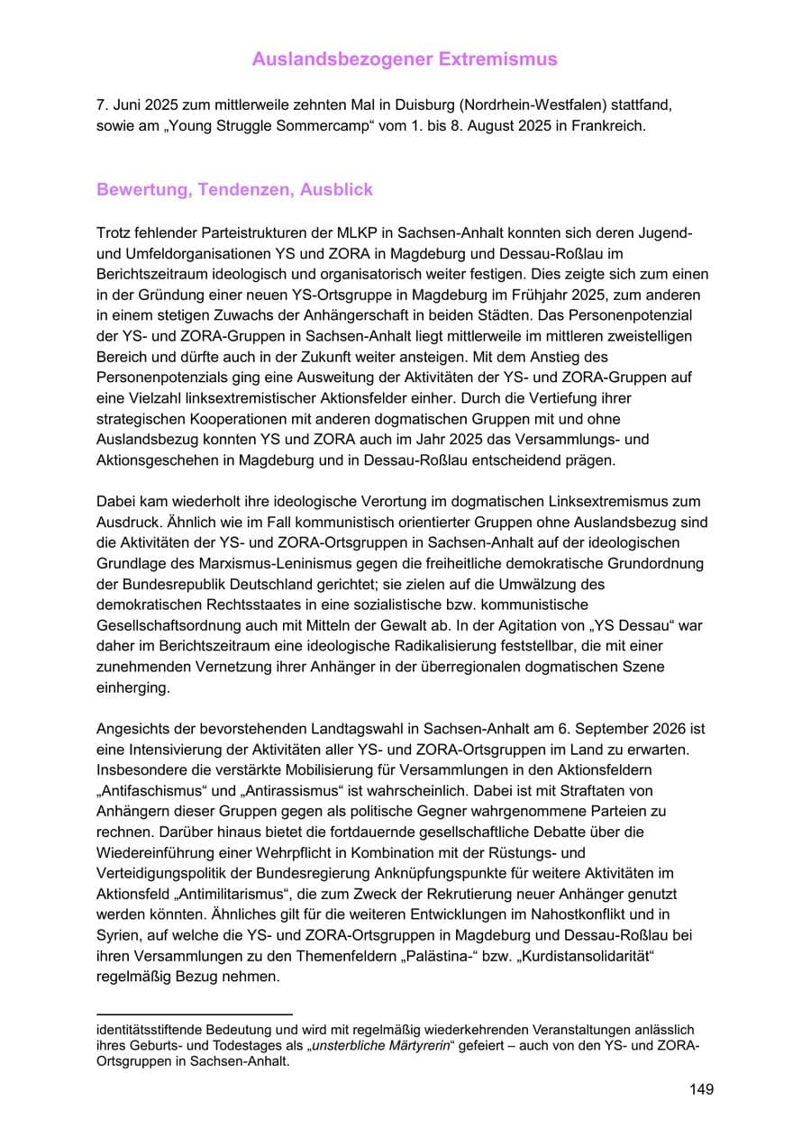Seite 149 des Verfassungsschutzbericht 2025 Sachsen-Anhalt