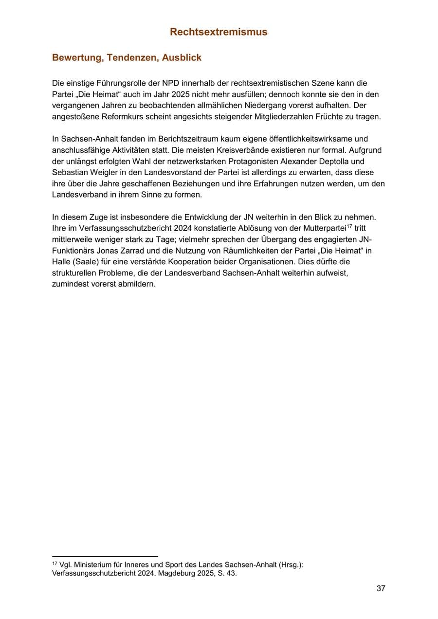 Seite 37 des Verfassungsschutzbericht 2025 Sachsen-Anhalt